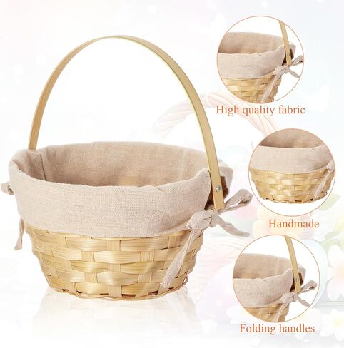 yulejo easter easter bamboo basket round small منسوجة مع دلاء مقبض لبيض East Hunt Picnic Party Supplies زخرفة عيد ميلاد (6 قطع ، جميلة) in Kuwait