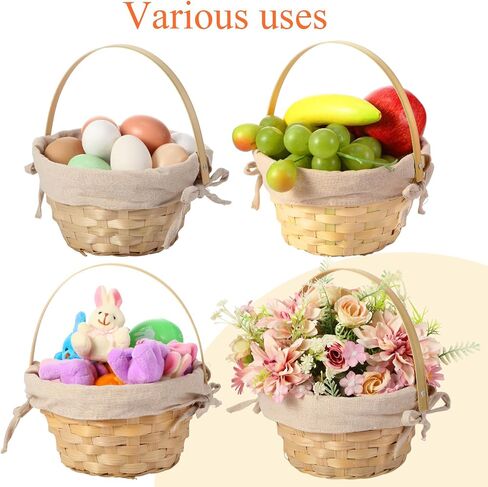 yulejo easter easter bamboo basket round small منسوجة مع دلاء مقبض لبيض East Hunt Picnic Party Supplies زخرفة عيد ميلاد (6 قطع ، جميلة) in Kuwait