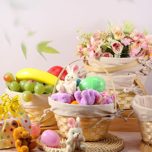 yulejo easter easter bamboo basket round small منسوجة مع دلاء مقبض لبيض East Hunt Picnic Party Supplies زخرفة عيد ميلاد (6 قطع ، جميلة) in Kuwait