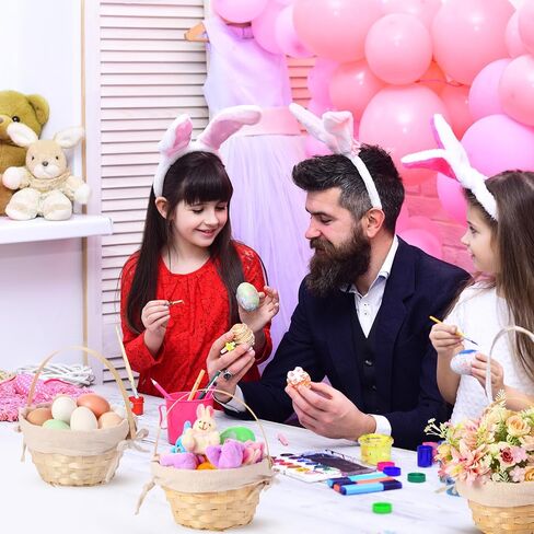 yulejo easter easter bamboo basket round small منسوجة مع دلاء مقبض لبيض East Hunt Picnic Party Supplies زخرفة عيد ميلاد (6 قطع ، جميلة) in Kuwait