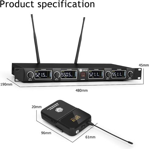 نظام ميكروفون لاسلكي UW140، مجموعة ميكروفون لاسلكي UHF بأربع قنوات مع أربعة ميكروفونات محمولة، تردد قابل للتعديل، مدى طويل 260 قدم، مثالي للكنيسة والكاريوكي وحفلات الزفاف والمناسبات in Kuwait