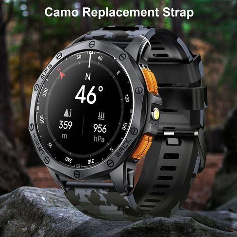GPS Smart Watch العسكري المدمج ، 170+ أوضاع رياضية للرجال الذين يعانون من المصباح ، وساعة ذكية لهواتف Android و iPhone ، 530mAh 1.43 "شاشة AMOLED ، إجابة Bluetooth/إجراء مكالمات السعرات الحرارية in Kuwait