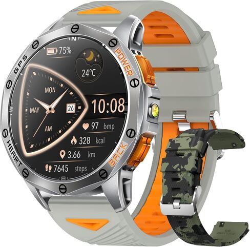 GPS Smart Watch العسكري المدمج ، 170+ أوضاع رياضية للرجال الذين يعانون من المصباح ، وساعة ذكية لهواتف Android و iPhone ، 530mAh 1.43 "شاشة AMOLED ، إجابة Bluetooth/إجراء مكالمات السعرات الحرارية in Kuwait