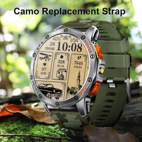 GPS Smart Watch العسكري المدمج ، 170+ أوضاع رياضية للرجال الذين يعانون من المصباح ، وساعة ذكية لهواتف Android و iPhone ، 530mAh 1.43 "شاشة AMOLED ، إجابة Bluetooth/إجراء مكالمات السعرات الحرارية in Kuwait