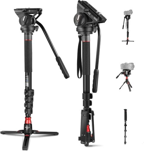 NEEWER 71.6 بوصة Pro Camera Monopod مع أقدام، مونوبود فيديو تلسكوبي من ألياف الكربون مع لوحة QR متوافقة مع DJI RS Gimbals Manfrotto، قاعدة قابلة للإزالة لكاميرا الفيديو، أقصى تحميل 13.2 رطل/6 كجم، TP71 in Kuwait