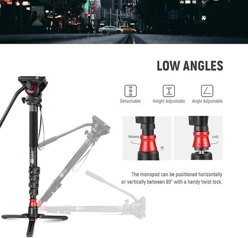 NEEWER 71.6 بوصة Pro Camera Monopod مع أقدام، مونوبود فيديو تلسكوبي من ألياف الكربون مع لوحة QR متوافقة مع DJI RS Gimbals Manfrotto، قاعدة قابلة للإزالة لكاميرا الفيديو، أقصى تحميل 13.2 رطل/6 كجم، TP71 in Kuwait