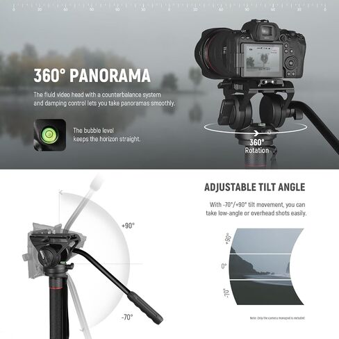 NEEWER 71.6 بوصة Pro Camera Monopod مع أقدام، مونوبود فيديو تلسكوبي من ألياف الكربون مع لوحة QR متوافقة مع DJI RS Gimbals Manfrotto، قاعدة قابلة للإزالة لكاميرا الفيديو، أقصى تحميل 13.2 رطل/6 كجم، TP71 in Kuwait