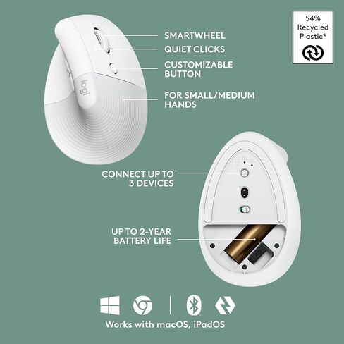 Logitech Wave Keys & Lift Vertical Mouse - Ergonomic Bundle — Wireless Keyboard with Cushioned Palm Rest & Vertical Wireless Mouse - Easy-Switch, Bluetooth, for Multi-OS, Windows/Mac - Rose in Kuwait