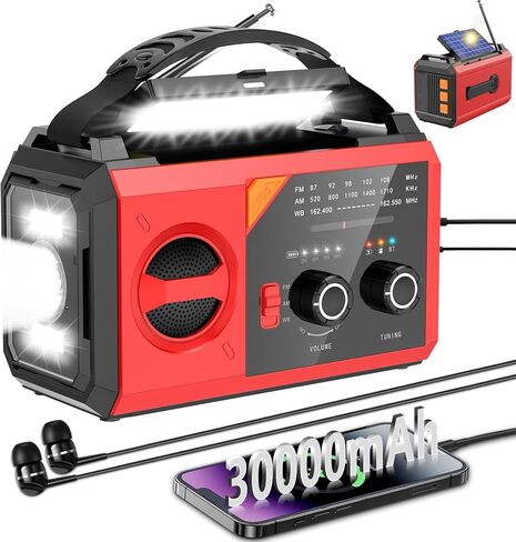 20000mAh Emergency Weather Radio with Wireless Speaker, 74000mWh NOAA AM FM Hand Crank Solar Radio with Flashlight Cell Phone Charger Compass SOS Reading Lamp for Camping and Survival (Gray) in Saudi Arabia