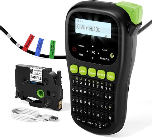 Label Maker Machine with-Tape, H1100 Handheld Label Maker Portable Labeler with Backlight Screen Keyboard for Home School Office Organization, Multiple Fonts Symbols Borders Easy to Use Inkless in Saudi Arabia