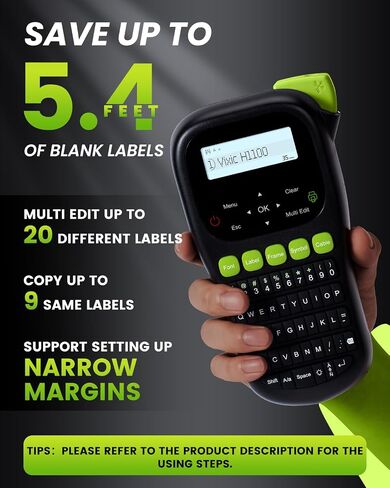 Label Maker Machine with-Tape, H1100 Handheld Label Maker Portable Labeler with Backlight Screen Keyboard for Home School Office Organization, Multiple Fonts Symbols Borders Easy to Use Inkless in Saudi Arabia