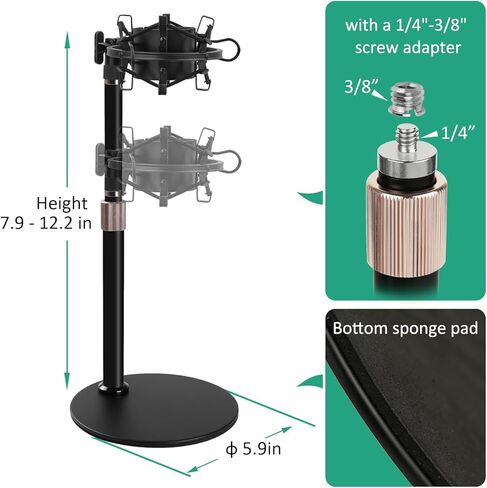 AT2020 Boom Arm Stand, Adjustable Mic Arm Stand with Shock Mount, Foam Windscreen and Cable Ties, for AT2020 AT2020USB AT2020USB+ AT2035 Mic in Saudi Arabia