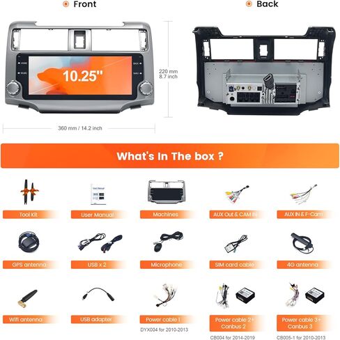 وحدة رأس Dasaita 8GB+256GB لـ 2010-2019 Toyota 4Runner 10.25 بوصة 2K شاشة لمس ستيريو للسيارة، ملاحة GPS، Apple CarPlay Android Auto، شبكة 4G مدمجة، Android 12، Qualcomm 8 Core in Kuwait