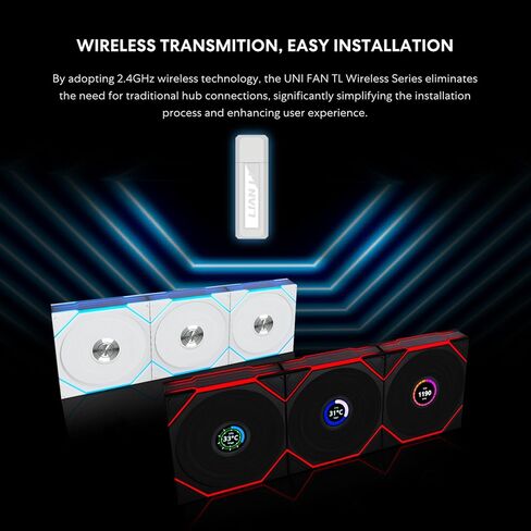 Lian Li UNI Fan TL LCD 120 Wireless - Triple Pack (Reverse Blade) - 2.4 GHz Wireless Controller Included - Infinity Mirror Design - LCD Display - Controller Required - White (12RTLLCD1W3W) in Kuwait