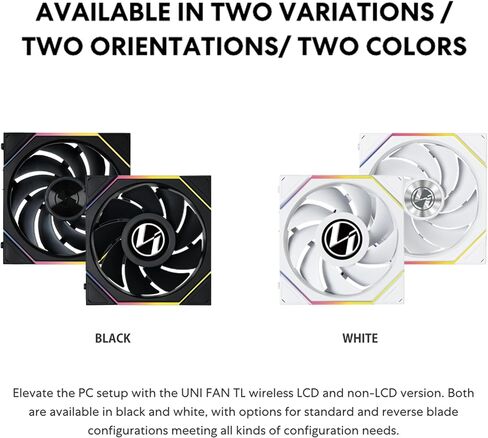 Lian Li UNI Fan TL LCD 120 Wireless - Triple Pack (Reverse Blade) - 2.4 GHz Wireless Controller Included - Infinity Mirror Design - LCD Display - Controller Required - White (12RTLLCD1W3W) in Kuwait