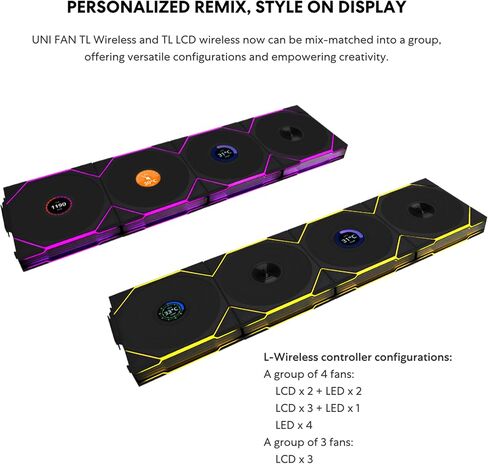 Lian Li UNI Fan TL LCD 120 Wireless - Triple Pack (Reverse Blade) - 2.4 GHz Wireless Controller Included - Infinity Mirror Design - LCD Display - Controller Required - White (12RTLLCD1W3W) in Kuwait