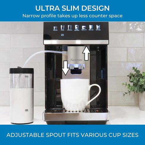 Koolatron Kenmore Fully Automatic Espresso Coffee Maker Machine Milk Frother & Grinder Dual Cream System Full Color Touchscreen One-Touch Cappuccino Latte Macchiato15 Bar Super Automatic White in Saudi Arabia