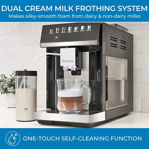 Koolatron Kenmore Fully Automatic Espresso Coffee Maker Machine Milk Frother & Grinder Dual Cream System Full Color Touchscreen One-Touch Cappuccino Latte Macchiato15 Bar Super Automatic White in Saudi Arabia