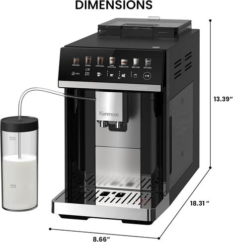 Koolatron Kenmore Fully Automatic Espresso Coffee Maker Machine Milk Frother & Grinder Dual Cream System Full Color Touchscreen One-Touch Cappuccino Latte Macchiato15 Bar Super Automatic White in Saudi Arabia