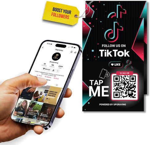 Reusable Followers Tap Sticker for TikTok with QR & NFC Tap - Compatible with iPhone and Android - Follow us on TikTok- Powered by Upgraving (1 Sticker) in Saudi Arabia