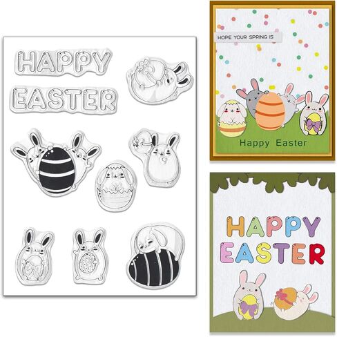 Easter Clear Stamps for Card Making, Happy Easter Words Bunny Eggs Rubber Stamps Easter Transparent Silicone Stamp Seal for Easter Spring DIY Scrapbooking Photo Album Decorations Supplies in Kuwait