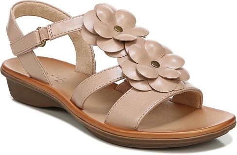 Naturalizer SOUL Womens Sing-2 Flat Sandals with Floral Embellishment and Arch Support, White Smooth, 7.5 W in Saudi Arabia