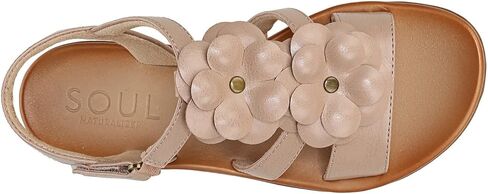 Naturalizer SOUL Womens Sing-2 Flat Sandals with Floral Embellishment and Arch Support, White Smooth, 7.5 W in Saudi Arabia