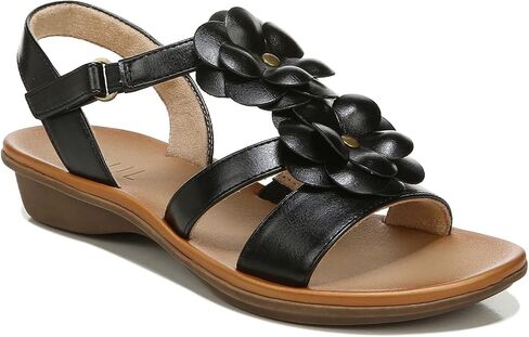 Naturalizer SOUL Womens Sing-2 Flat Sandals with Floral Embellishment and Arch Support, White Smooth, 7.5 W in Saudi Arabia