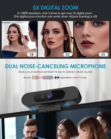 2K HD Webcam with Infrared Windows Hello Facial Recognition, Computer Camera, Privacy Cover, Noise Canceling Microphones, Laptop Webcam For Video Conferencing, Live, Streaming, Online Learning in Saudi Arabia