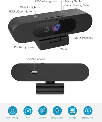 2K HD Webcam with Infrared Windows Hello Facial Recognition, Computer Camera, Privacy Cover, Noise Canceling Microphones, Laptop Webcam For Video Conferencing, Live, Streaming, Online Learning in Saudi Arabia