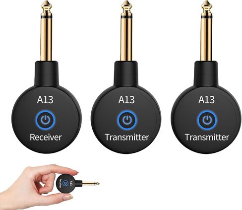 A13 Wireless Guitar System 2.4GHz 2 Modes, Rechargeable Li-Battery, 100ft Range, 10H, Plug & Play for Guitar, Bass, Violin, Keyboard - Black in Saudi Arabia