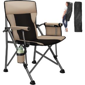 QUYUAN Heated Camping Chair with 20,000 mAh Battery, Fully Padded Heated Camp Chairs, Loog-Lasting for 500 Mins, Heavy Duty Folding Chairs Supports 500 lbs for Camping, Outdoor Sports, Picnics, Beach