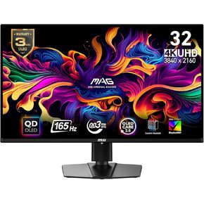 MSI MAG 321UP QD-OLED 32-inch QD-OLED 3840 x 2160 (UHD) Computer Monitor, 165Hz, Adaptive-Synch, HDMI, Display Port, VGA Port, VESA Mountable, Tilt, Height Adjustable, Speaker, 0.03ms, Black