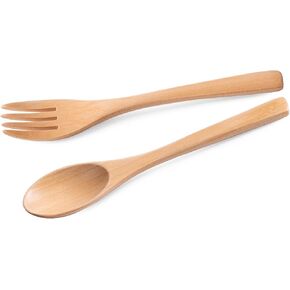 2pcs 6.3inch Schima Wooden Utensil Set Including Wooden Spoons and Wooden Forks, Reusable Handmade Natural Wooden Cutlery, Sustainable Responsible Wood Flatware Set for Stirring Eating＆Camping