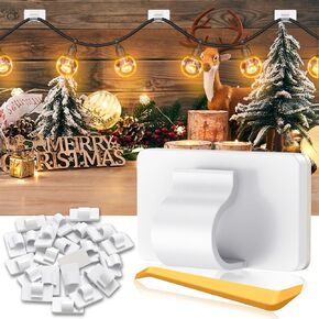 Mini Cord Clips Cable Hook 100 Pack, Adhesive Hooks for Hanging Indoor Outdoor String Lights, Cord Clip for Wire, for Wood Fences Metal Glass Tabletops [Not for Drywall], Clear