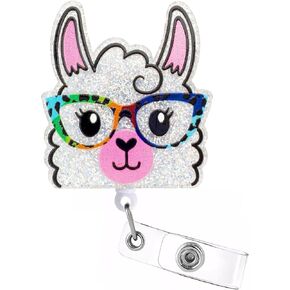Cute Animal Alpaca Llama Badge Reel Funny for ID Card Name Badge, Funny Badge Holder Retractable for Nurse Doctor RN Medical Assisatant Nursing Student Alligator Clip Acrylic Accessories Gift