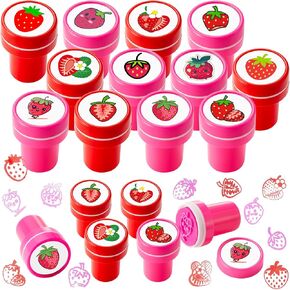 24 Pcs Strawberry Party Favors Berry First Birthday Party Favors Strawberry Mini Stamps for Kids Self Ink Stampers with 12 Designs Gift Rewards for School Supply Goodie Bag Shortcake