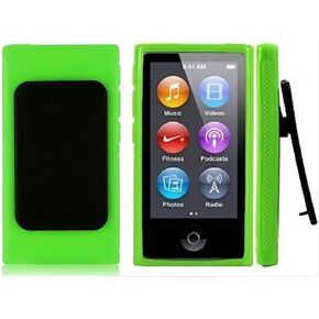 iPod Black Belt Clip TPU Rubber Skin Case Cover for Apple iPod Nano 7th Generation 7G 7 (Green)