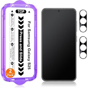 2 Pack for Samsung Galaxy S25 Ultra [6.9 Inch] Matte Glass Screen Protector + 2 Pack Camera Lens Protector with Easy Installation Kit, Fingerprint Unlock, Anti-Glare, 0.2mm Tempered Glass
