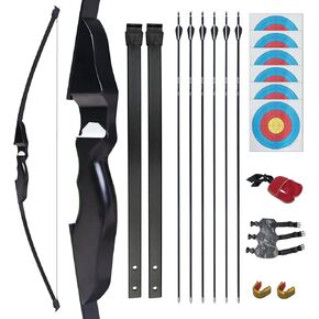 D&Q 35lbs Recurve Bow and Arrows Set for Adults Beginner, Archery Bow Set Right Handed, Longbow for Outdoor Training Practice Target Game