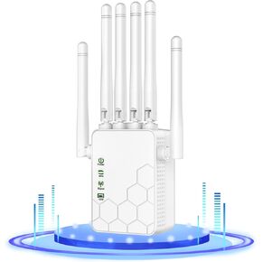 2025 New WiFi Extender Signal Booster, WiFi Booster Extender for Home,WiFi Repeater with 6 Antennas, with 2 Ethernet Port,360°Full Coverage up to 11000 sq.ft and 40+Devices,1-Tap Easy Setup