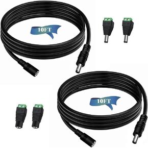 Dianrui 4PCS 33FT(10M) Dc Power Extension Cable, 5.5mm x 2.1mm 12V Dc Extension Cord Power Adapter with Power Jack Adapter Connectors(2 x Male + 2 x Female) for Printers/CCTV Security Camera/Routers