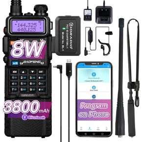 BaoFeng Radio Supported Phone Program High Power Ham Radio Handheld 144-148Mhz/420-450Mhz Upgraded BaoFeng UV-5R with Rechargeable 3800mAh Battery Walkie Talkie with Wireless Programmer (2 Pack)