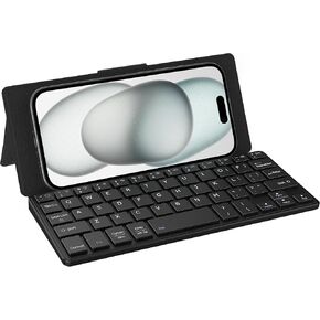 CACOE Bluetooth Keyboard with Stand, Mini Keyboard for Cell Phone, Ultra-Slim Portable, Foldable, Dual-Channel QWERTY Keyboard with Stand Holder for Smartphone and More iOS Android Windows, Black