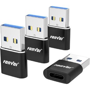 FONVOi USB to USB C Adapter 4 Pack, USB C Female to A Male Charger Type C Compatible with Apple MagSafe, iPhone 11 12 13 14 Pro Max,Samsung Galaxy S23 S22