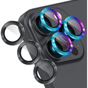 AGVEE 3+3 for iPhone 15/15 Plus Camera Lens Protector, Brushed Metal Ring 9H Tempered HD Glass Camera Protector Cover Film, Pink