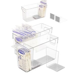 Breastmilk Storage Container with L Shaped Dividers to Flatten Standing Breast Milk Bags in Organizer Bins Save Refrigerator Space | 2 Containers with 4 Removable Separator Boards - Green