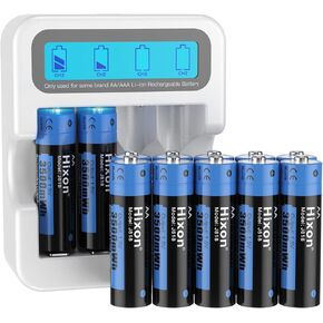 Rechargeable Batteries AA with LCD Charger,Hixon 4x3500mWh AA Rechargeable Lithium Batteries,Constant 1.5V Output,1600Cycles,Fits for Blink Camera VR/Xbox Gaming Controller.