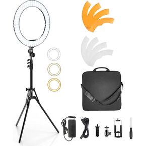 IVISII 18 inch Ring Light with Stand and Phone Holder & Ball Head, 60W Bi-Color 3000-5800K, Professional Ring Light with Tripod for Makeup, Vlog, Tattoo, Large Ring Light for Phone, Camera, Tablet