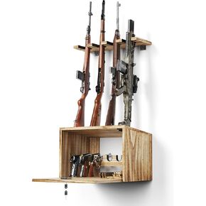 Emfogo Gun Rack Wall Mount, Wooden Rifle Racks with Gun Rack for Wall, Gun Display Racks for Indoor Firearms Storage, Holds up to 4 Long Guns and 6 Handguns, Gifts for Husband, Dad